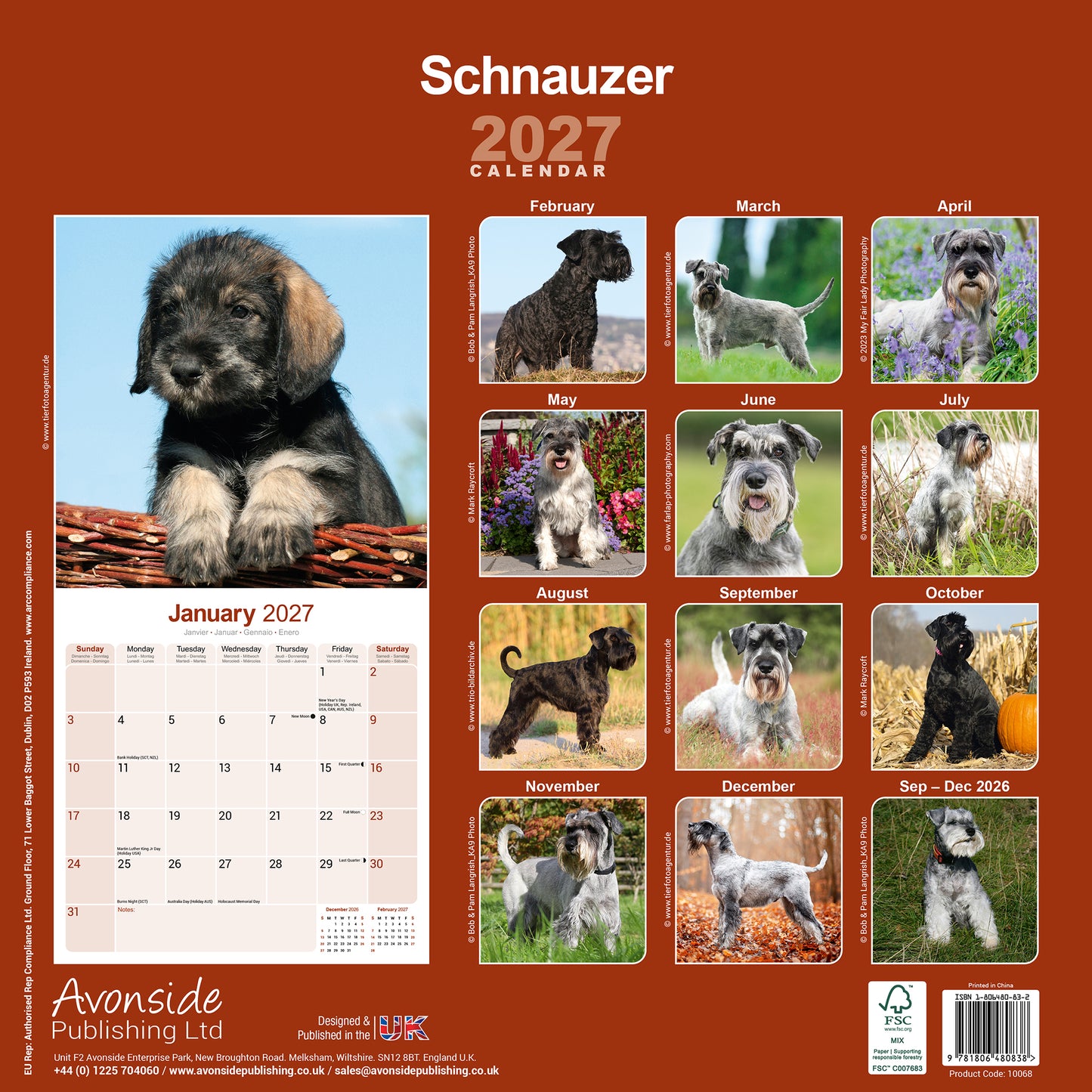 Schnauzer Wall Calendar 2027