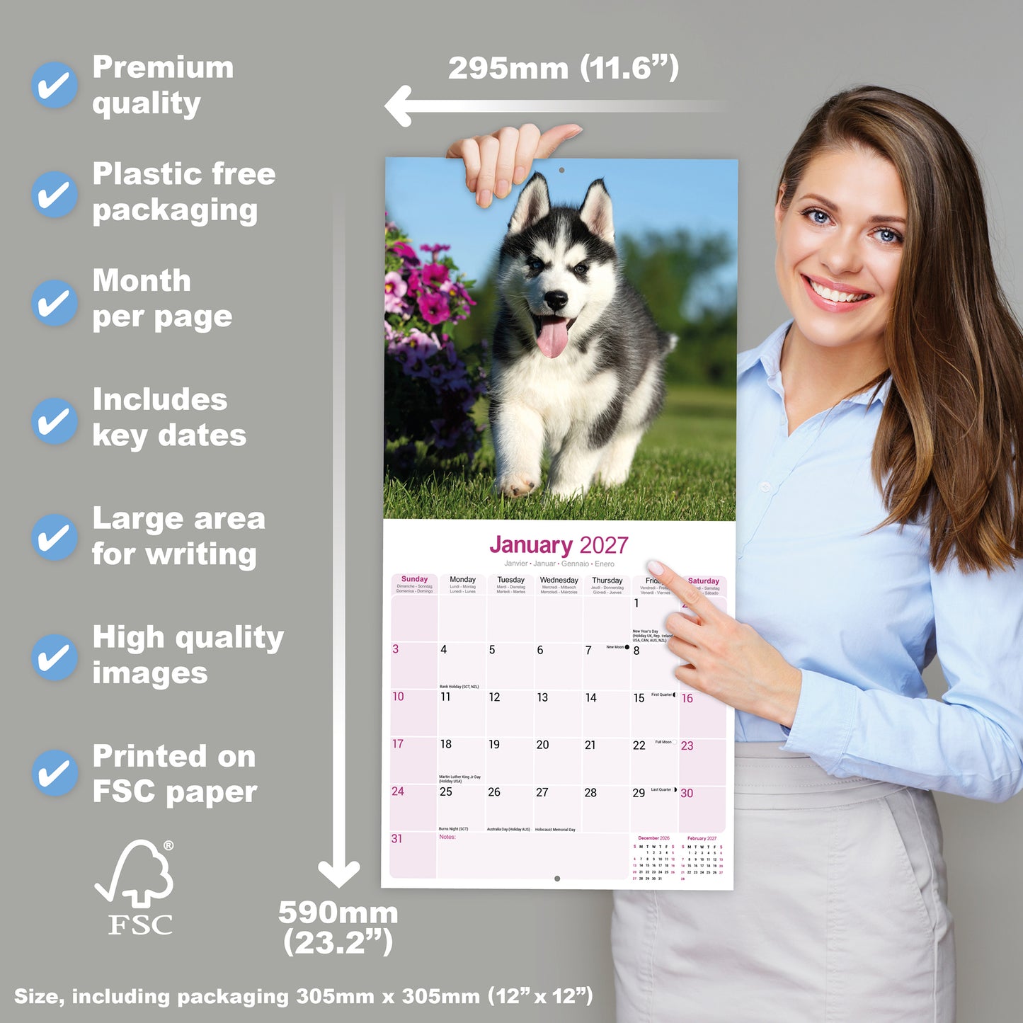 Siberian Husky Wall Calendar 2027