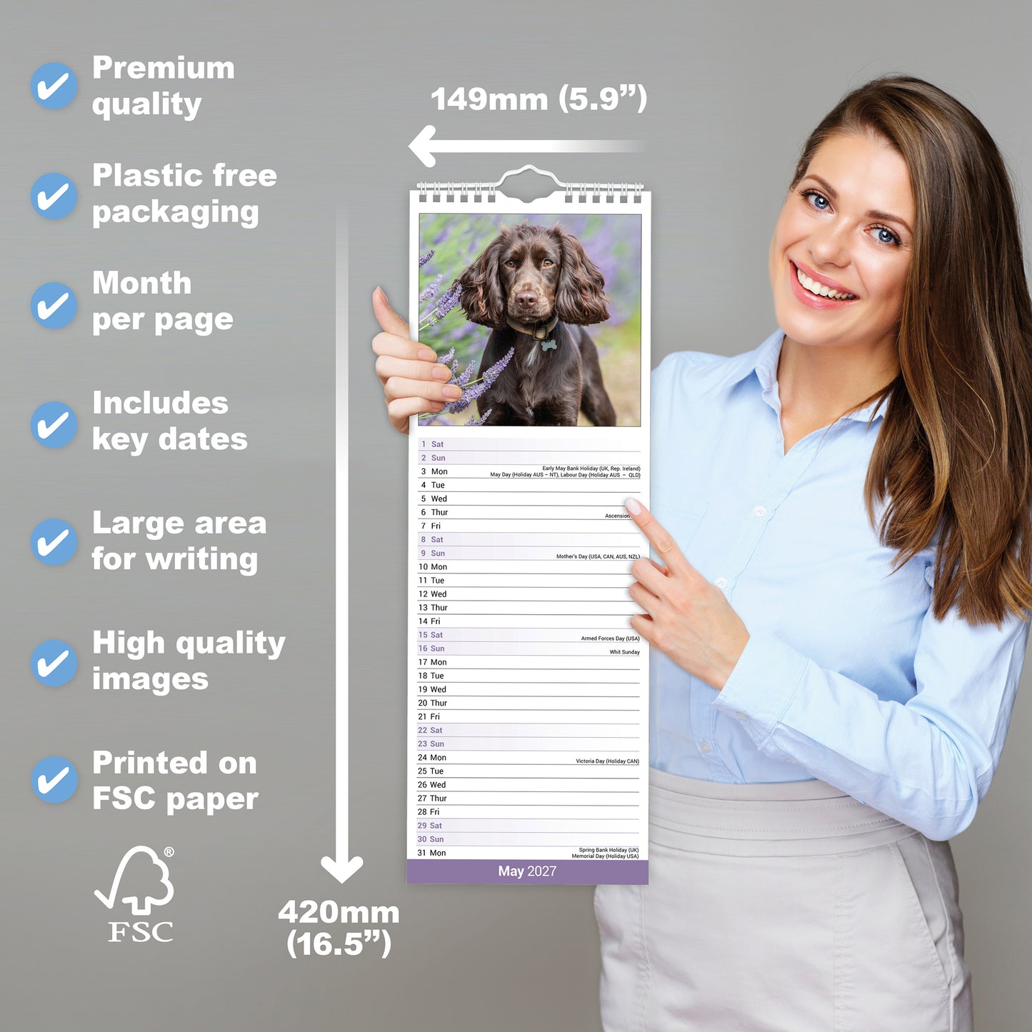 English Cocker Spaniel Slim Calendar 2027