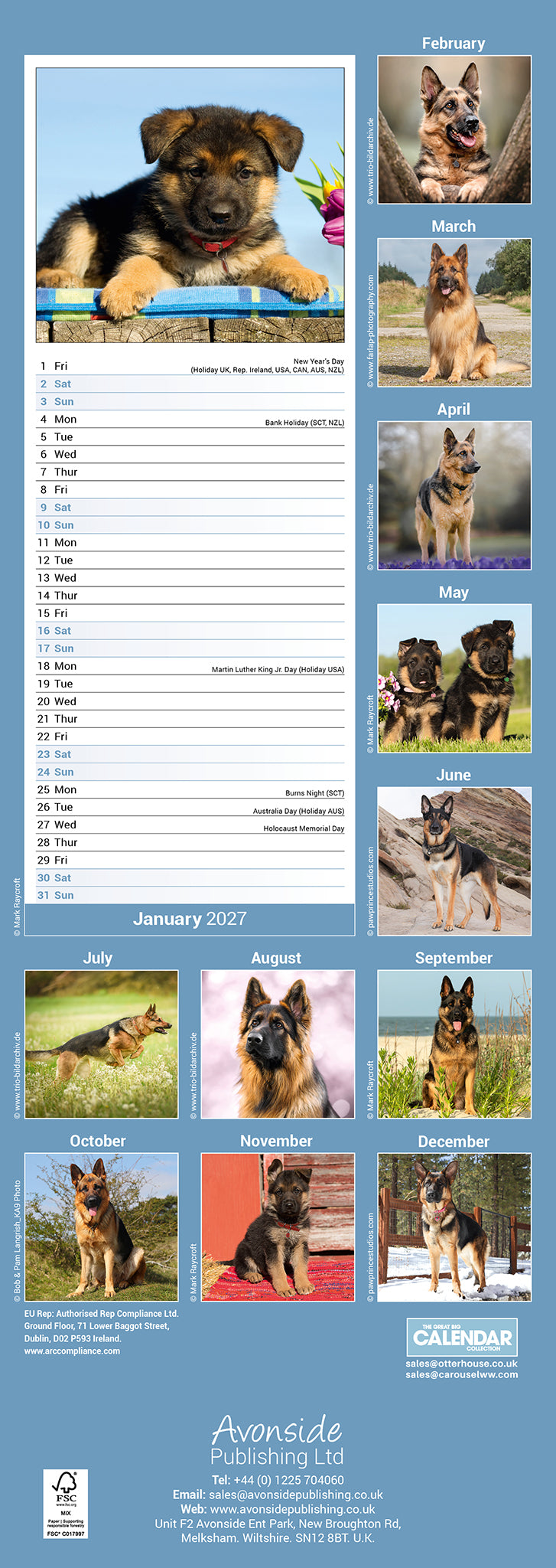 German Shepherd Slim Calendar 2027