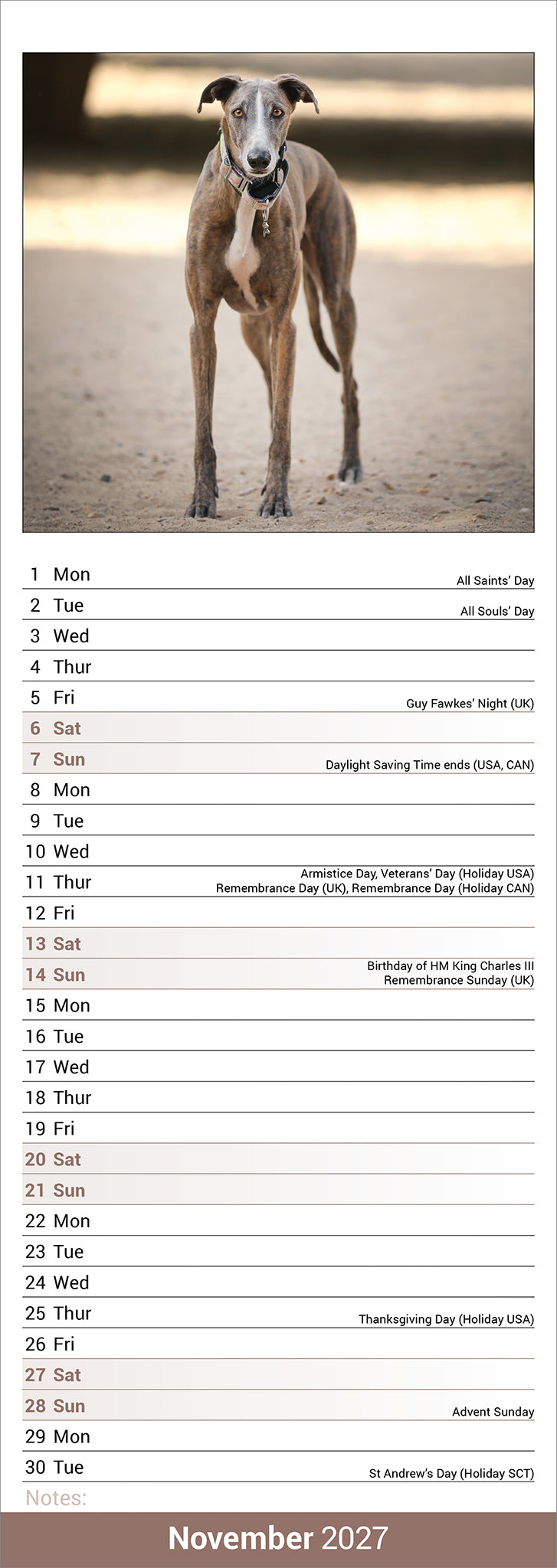 Greyhound Slim Calendar 2027