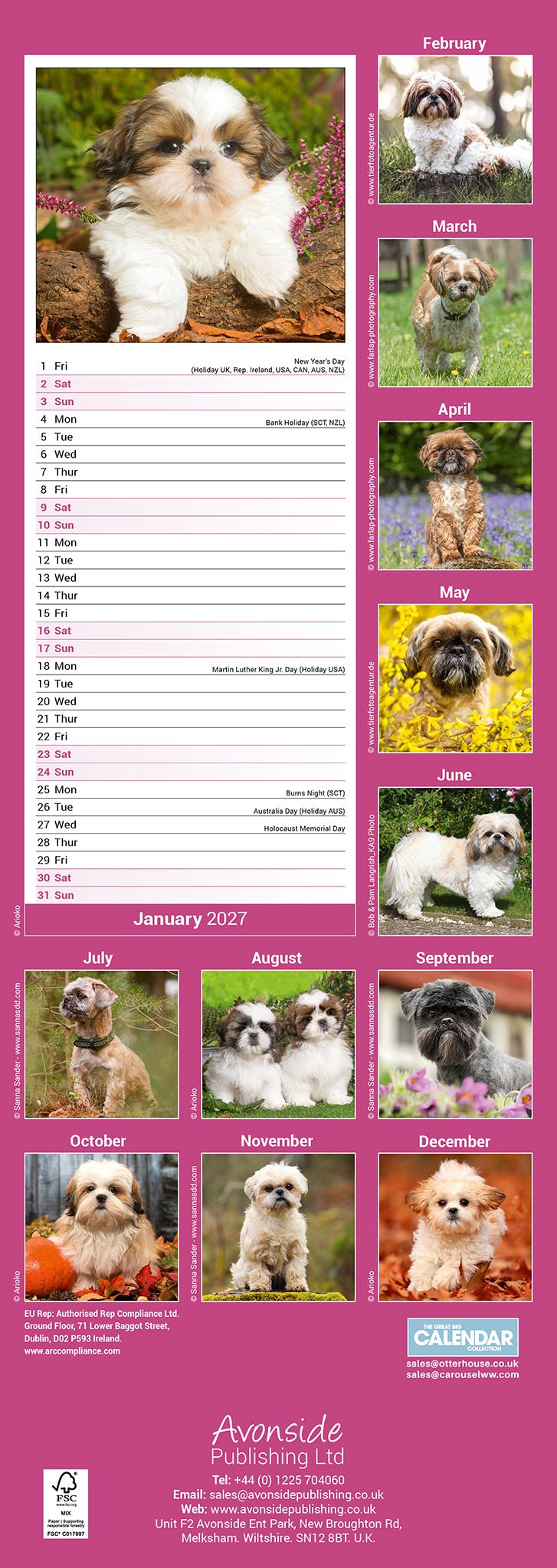Shih Tzu Slim Calendar 2027