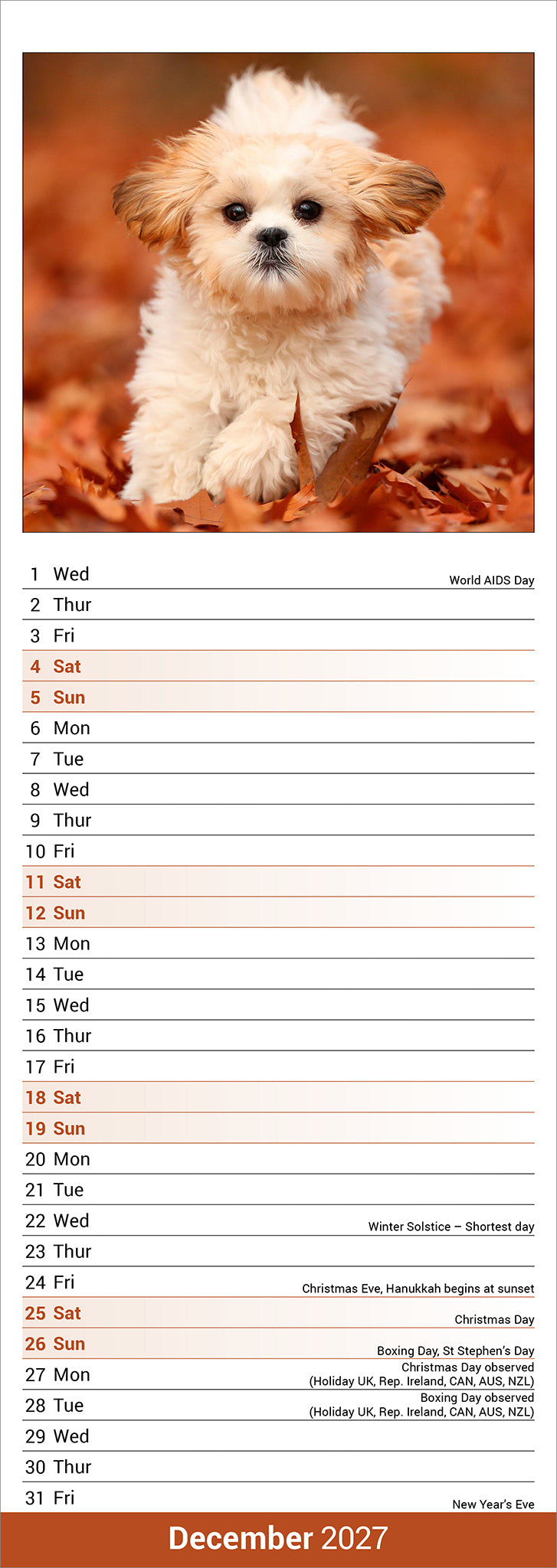 Shih Tzu Slim Calendar 2027