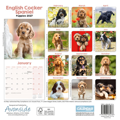 English Cocker Spaniel Puppies Mini Calendar 2027