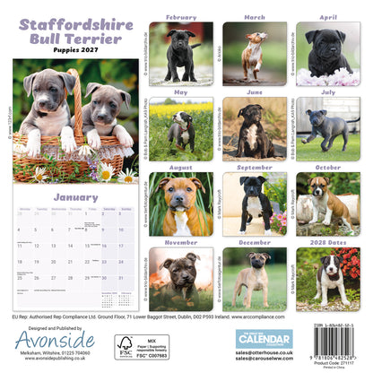 Staffordshire Bull Terrier Puppies Mini Calendar 2027