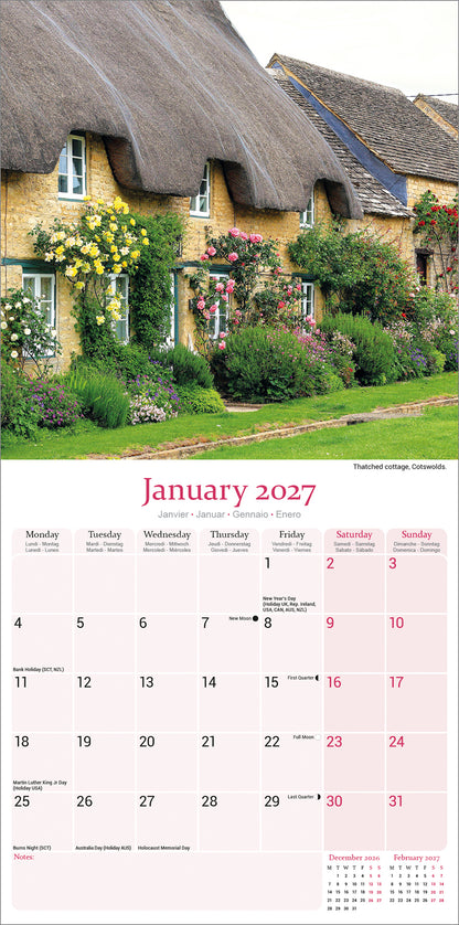 English Cottage Gardens Wall Calendar 2027