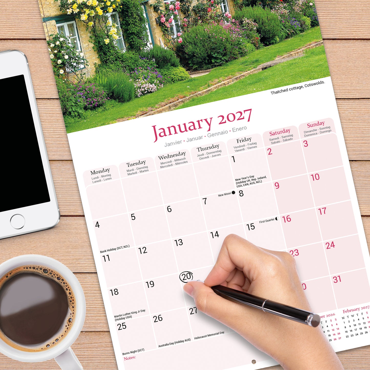 English Cottage Gardens Wall Calendar 2027