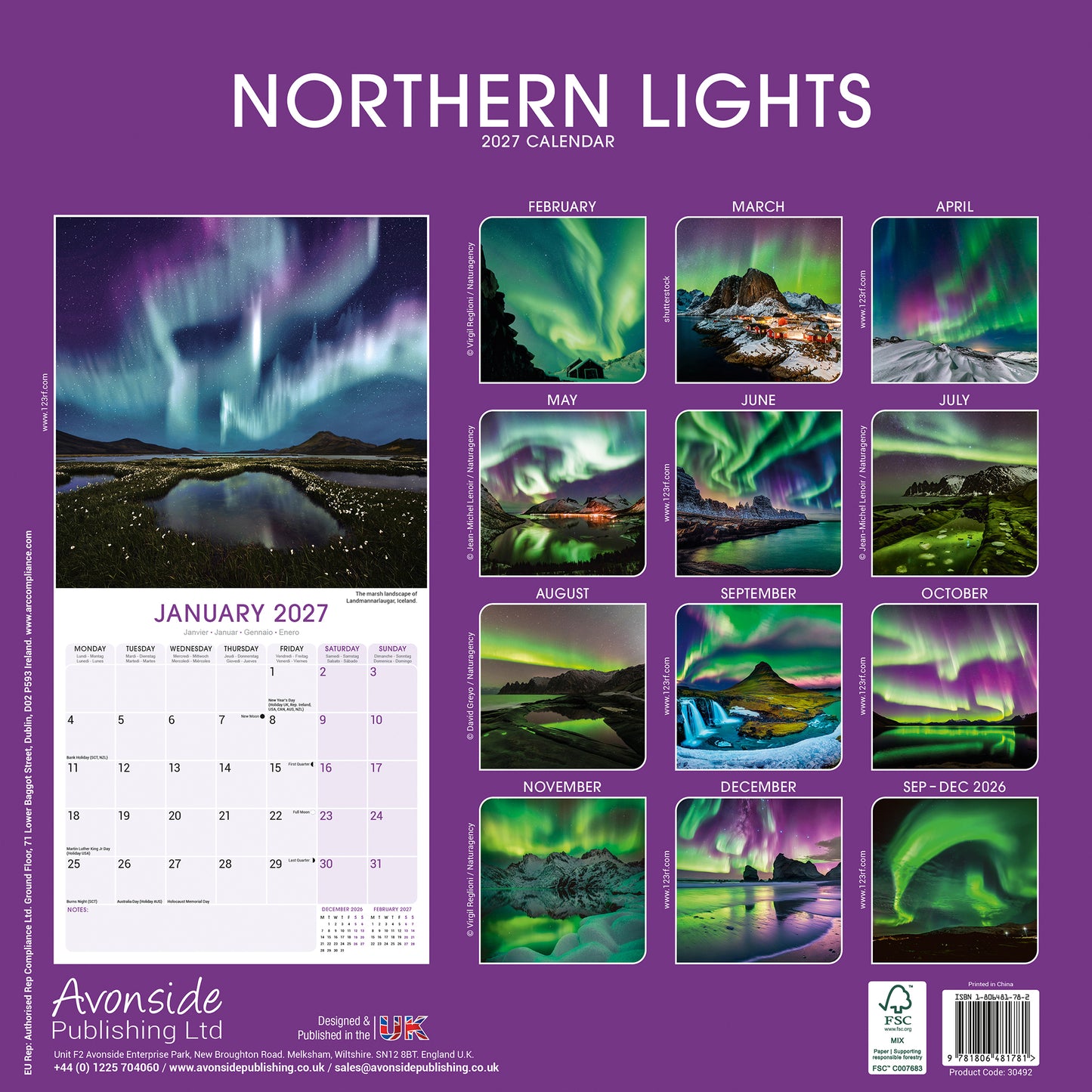 Northern Lights Wall Calendar 2027