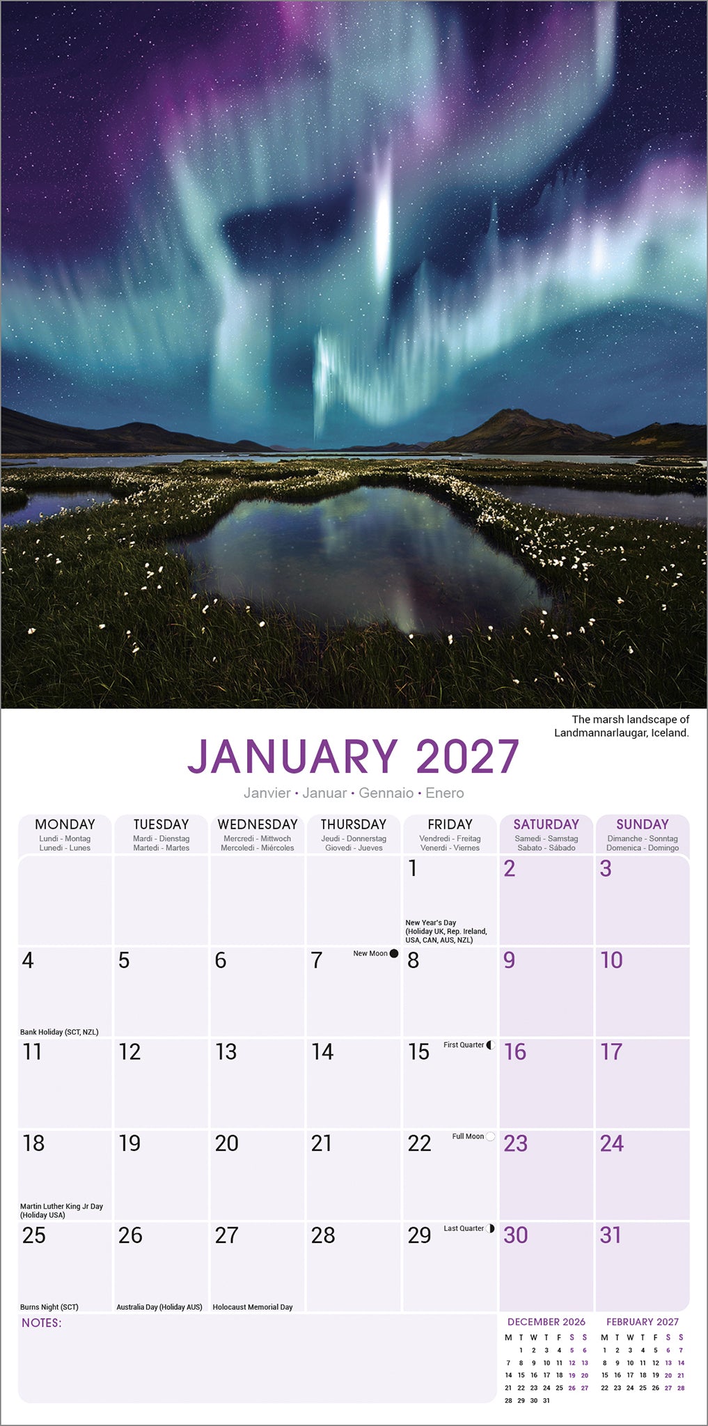 Northern Lights Wall Calendar 2027
