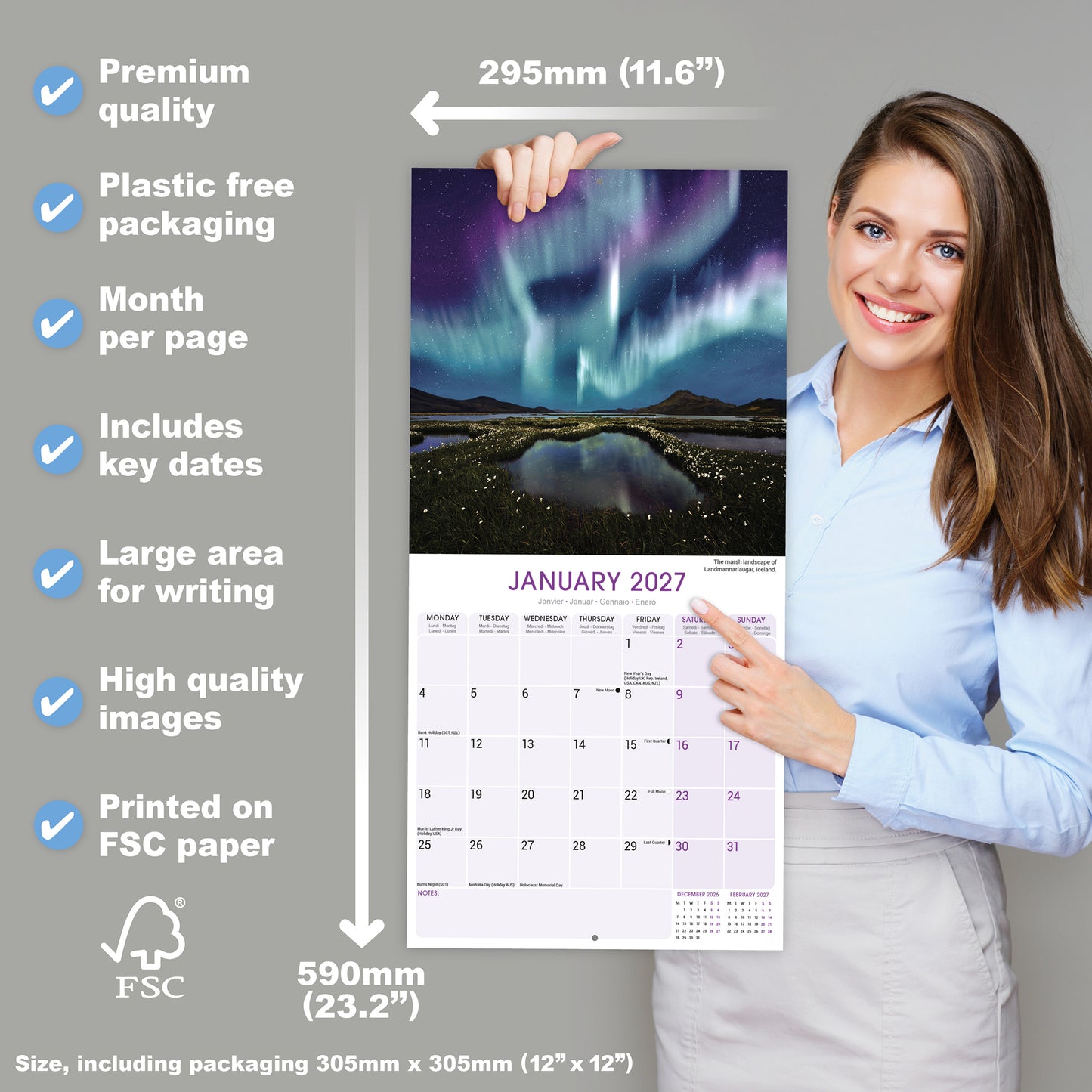Northern Lights Wall Calendar 2027