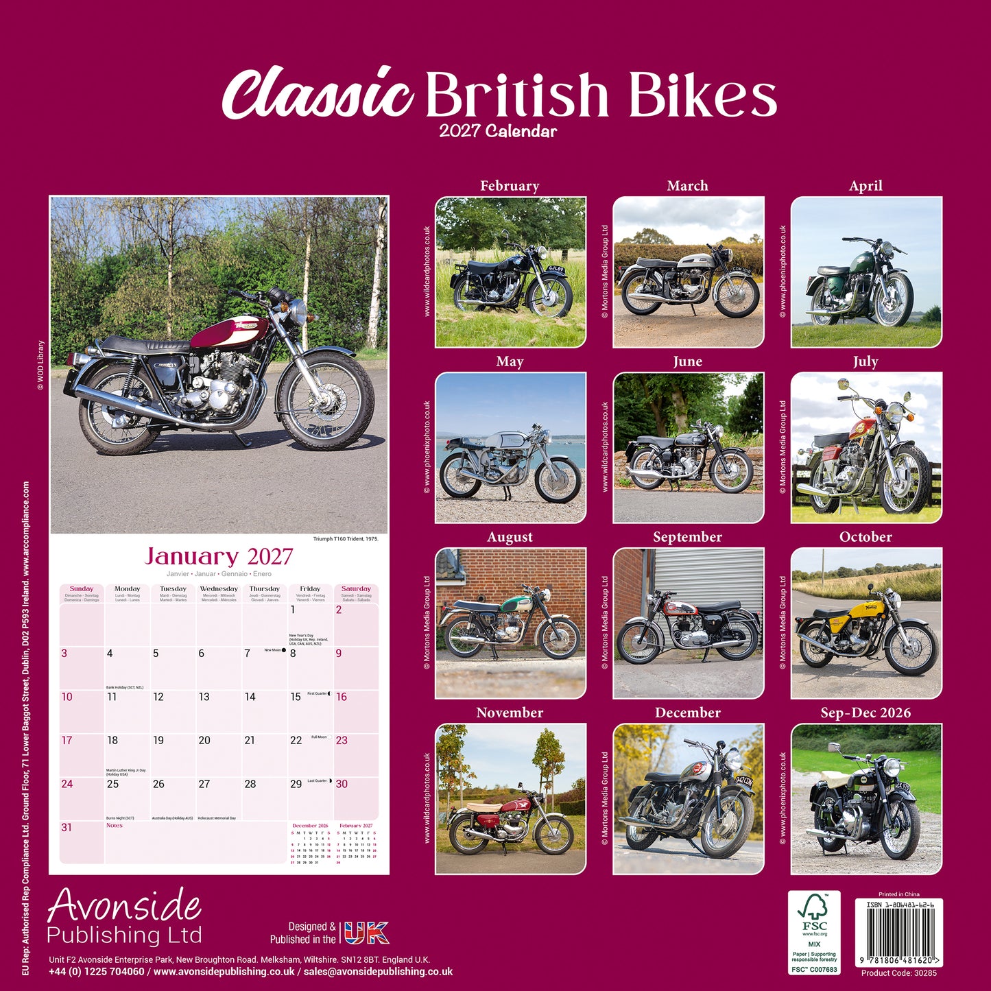 Classic British Bikes Wall Calendar 2027