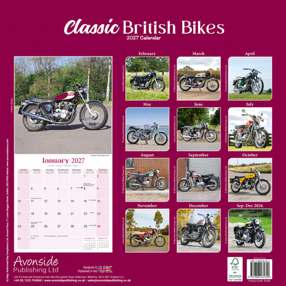 Classic British Bikes Wall Calendar 2027
