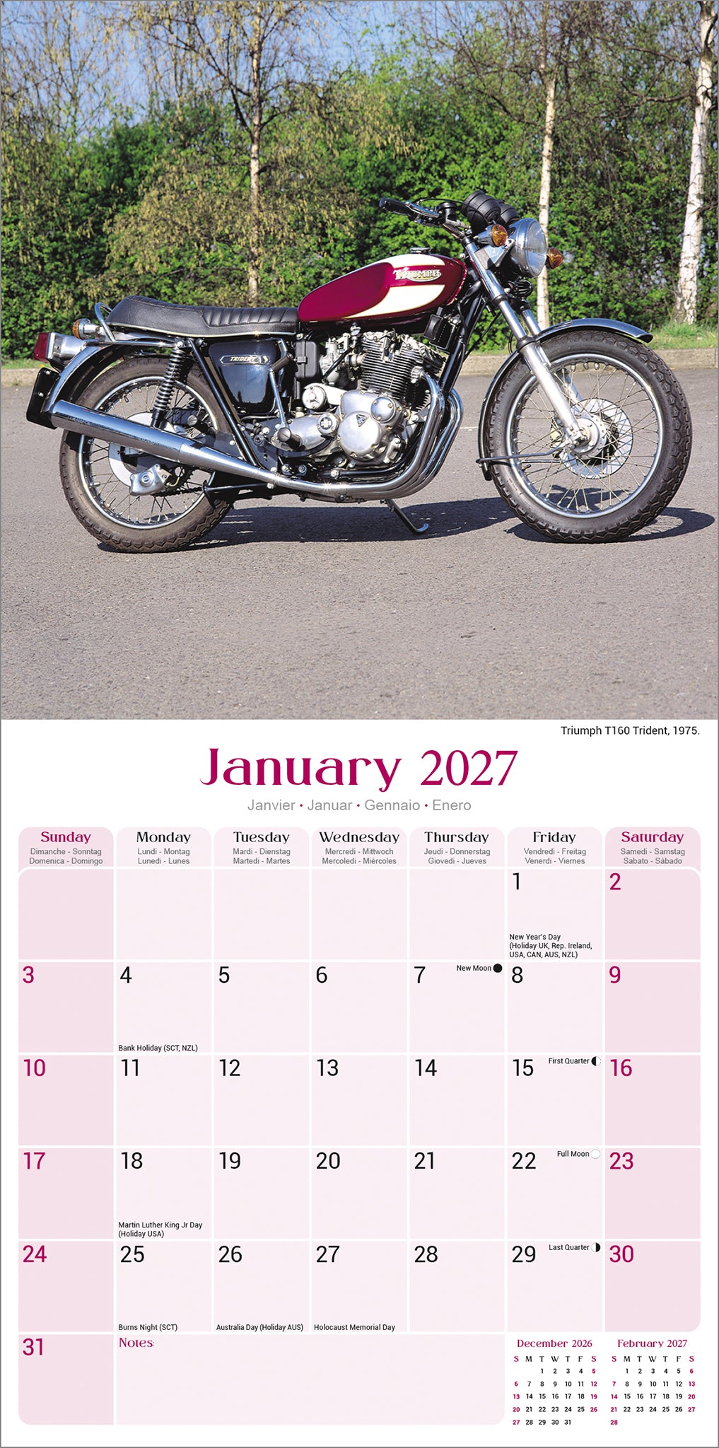 Classic British Bikes Wall Calendar 2027