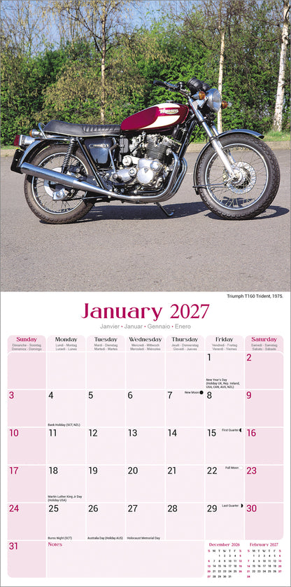 Classic British Bikes Wall Calendar 2027