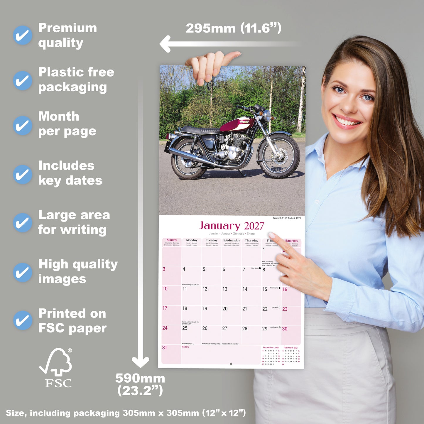 Classic British Bikes Wall Calendar 2027