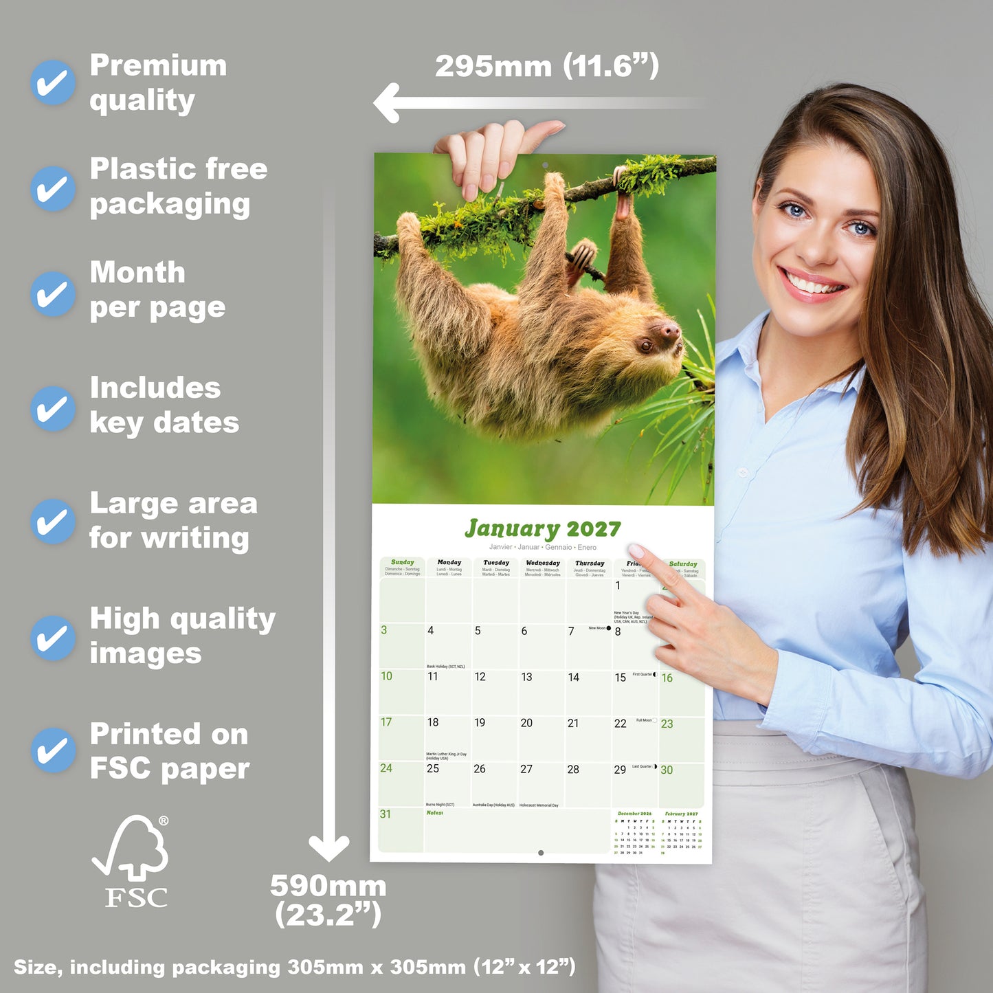 Sloths Wall Calendar 2027
