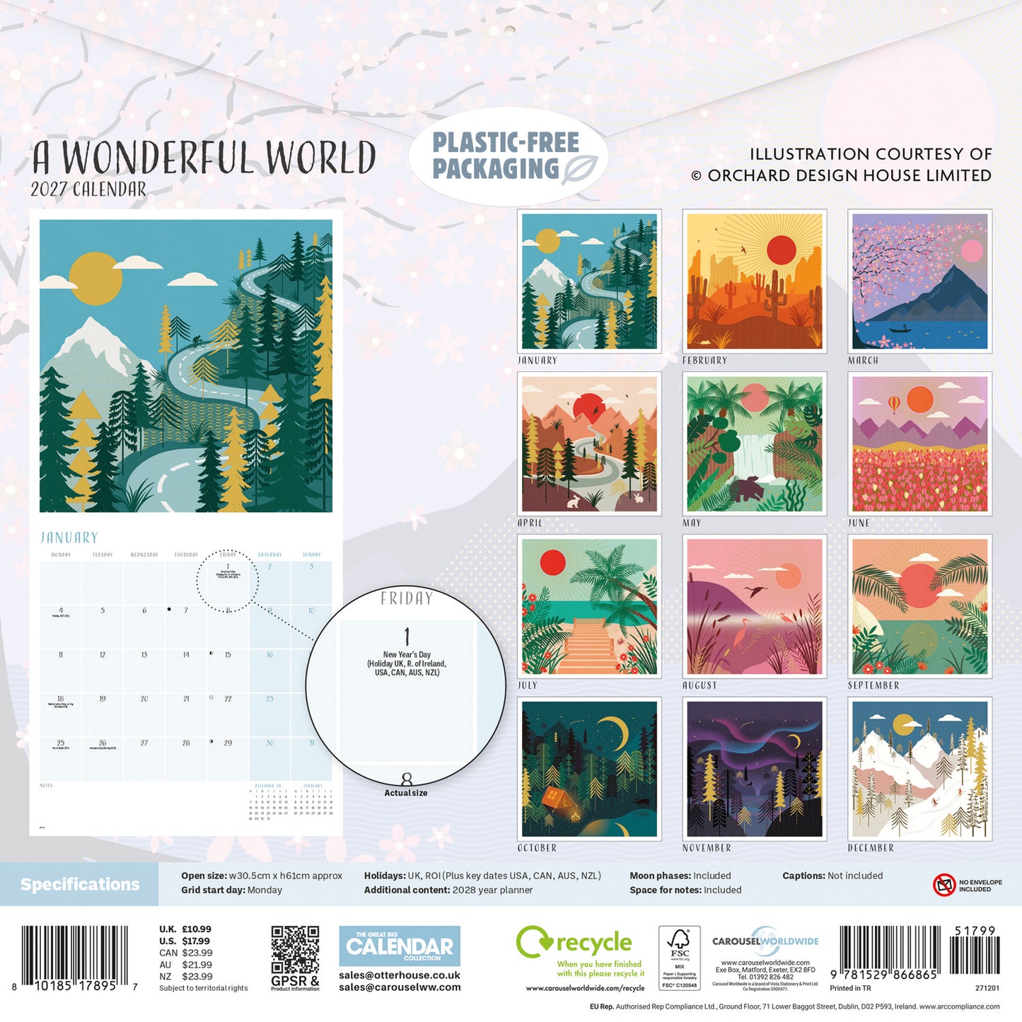 Wonderful World, Orchard Design Wall Calendar 2027