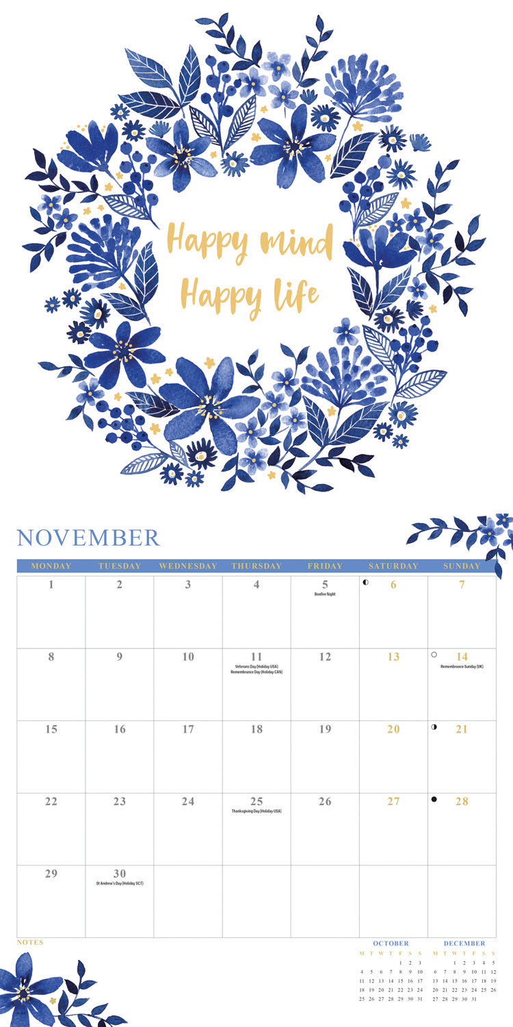China Blue, Orchard Design Wall Calendar 2027