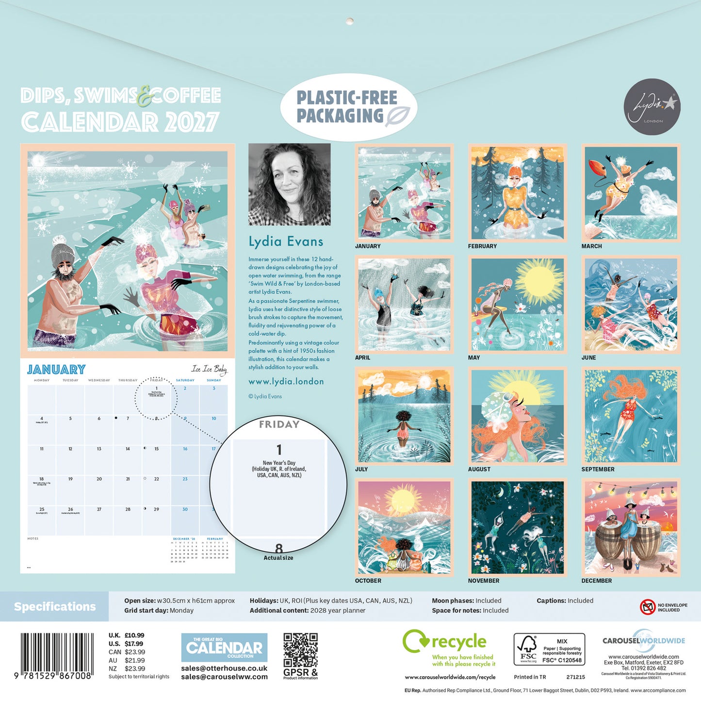 Dips, Swims & Coffee Wall Calendar 2027