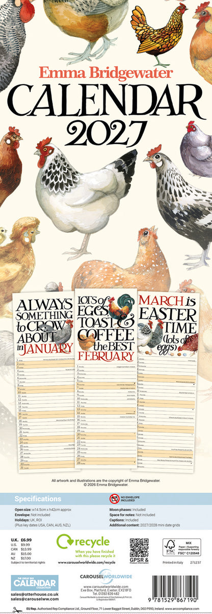 Emma Bridgewater, Chickens & Hens Slim Calendar 2027