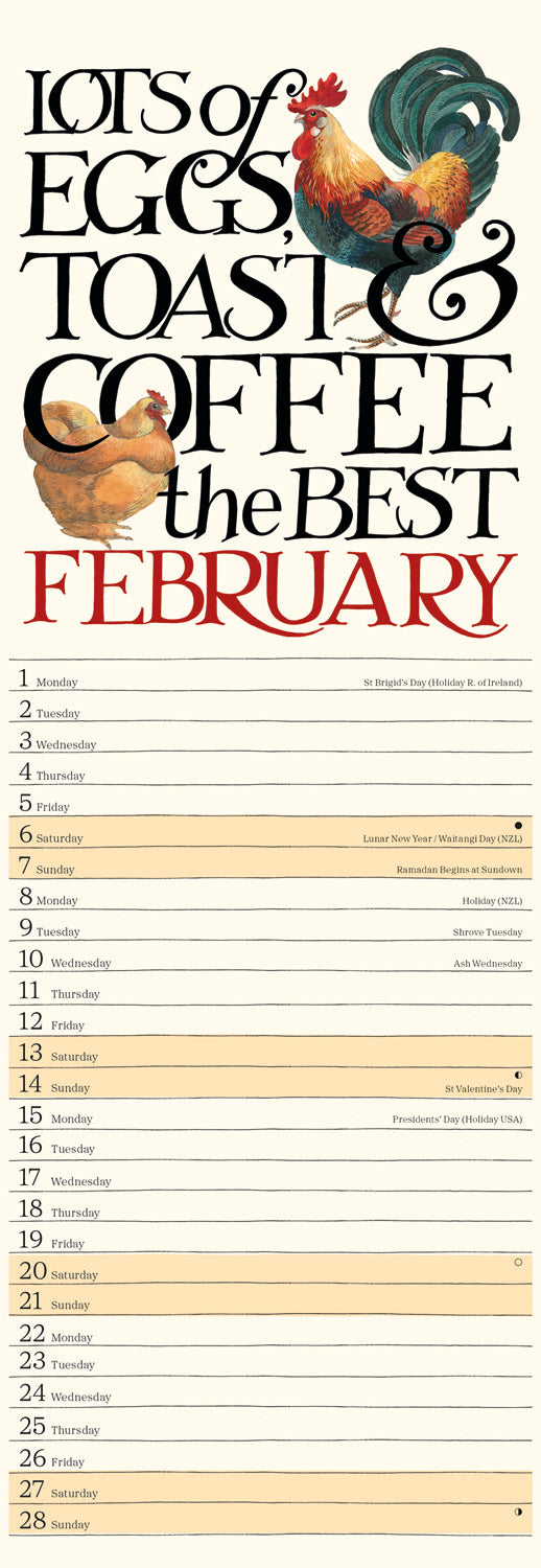 Emma Bridgewater, Chickens & Hens Slim Calendar 2027