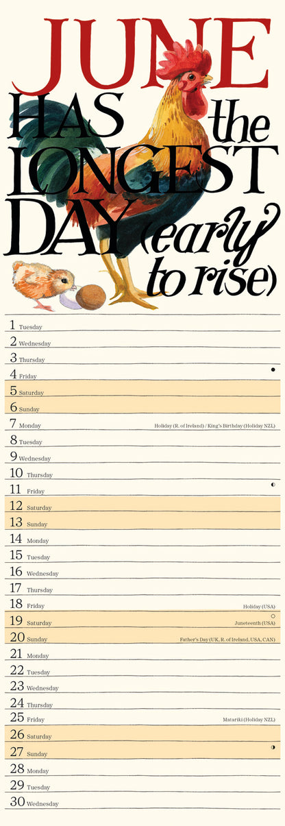 Emma Bridgewater, Chickens & Hens Slim Calendar 2027