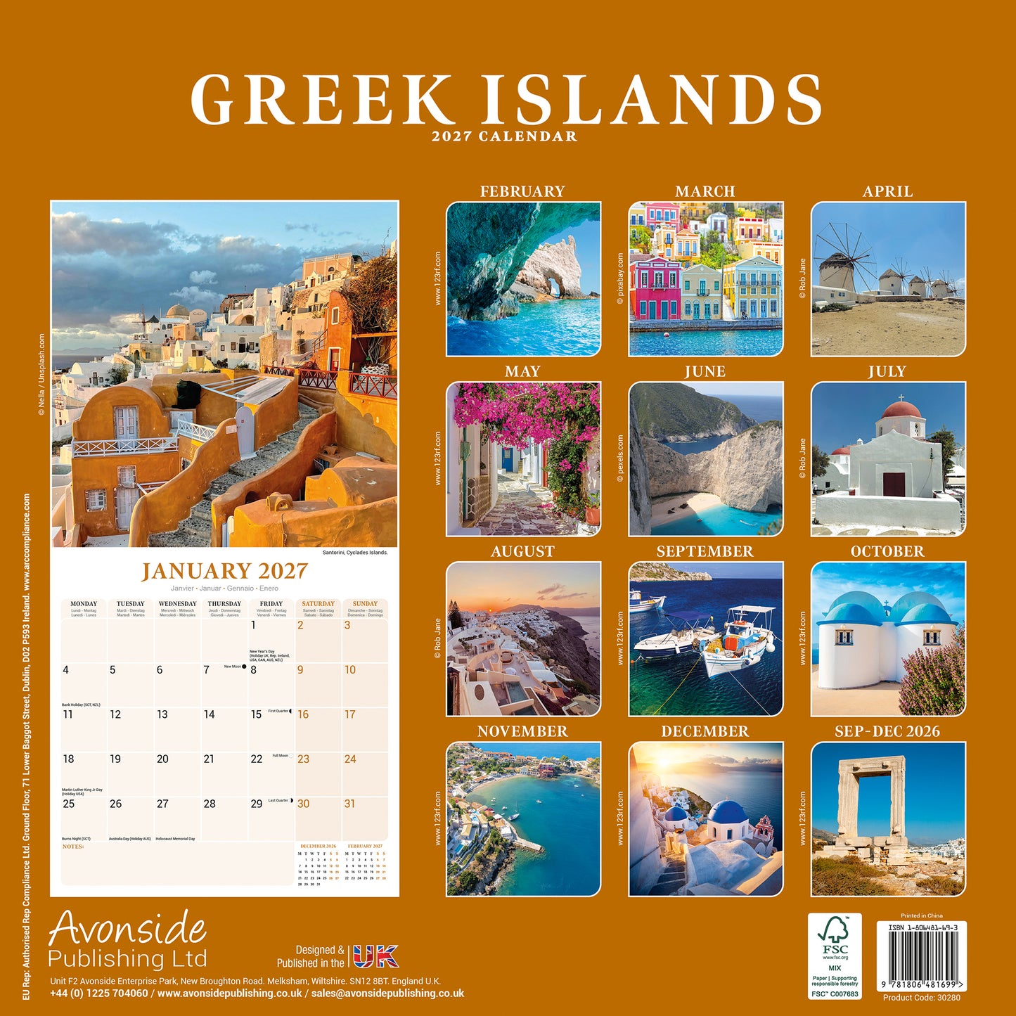 Greek Islands Wall Calendar 2027