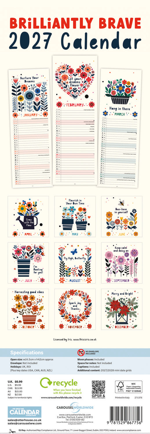 Brilliantly Brave Slim Calendar 2027