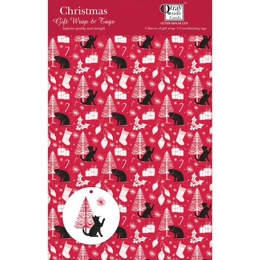 Christmas Wrap & Tags - Christmas Cats (5 Sheets & 5 Tags)