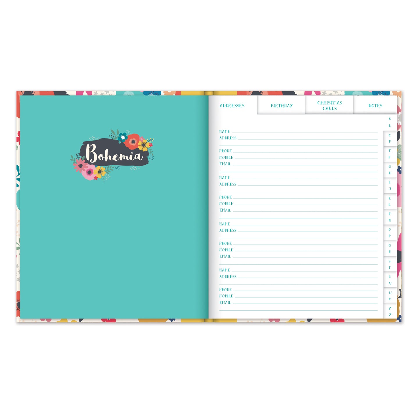 Bohemia Stationery - A5 Address Book - Flowers