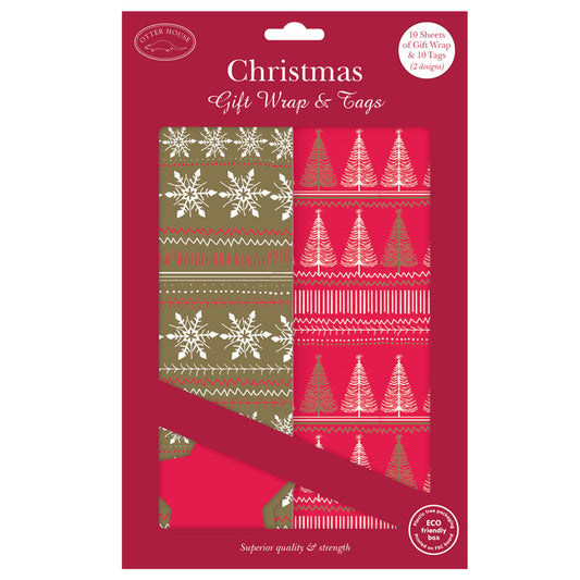 Christmas Wrap & Tags Bumper Pack - Snowflake & Winter Trees (10 Sheets & 10 Tags)