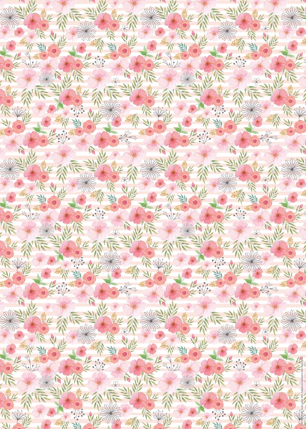 Gift Wrap & Tags - Pink Florals (2 Sheets & 2 Tags)