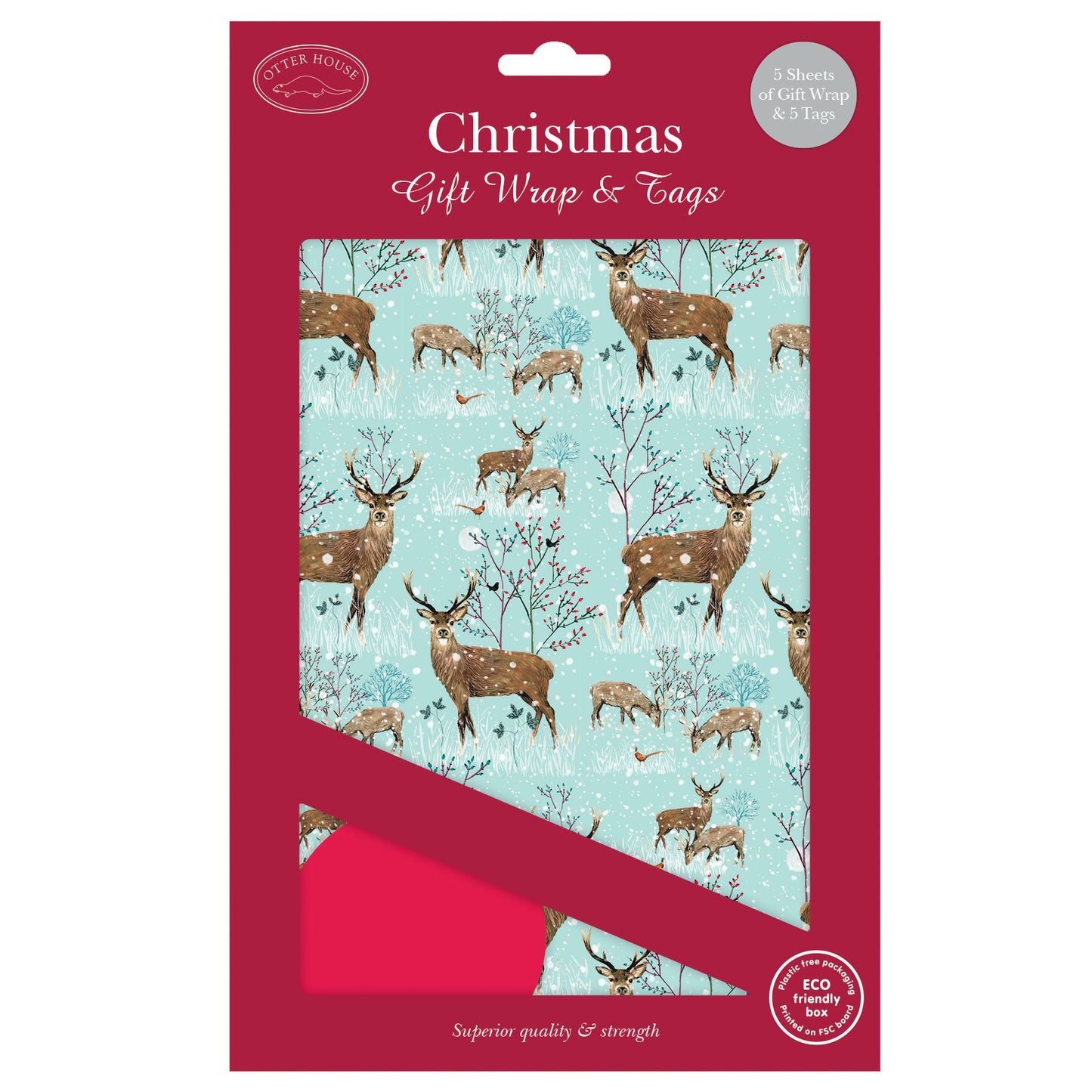 Christmas Wrap & Tags - Winter Stags (5 Sheets & 5 Tags)