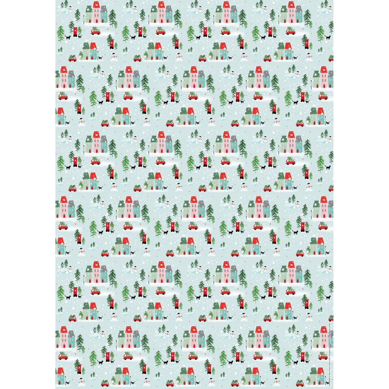 Christmas Wrap & Tags - Christmas Village (5 Sheets & 5 Tags)