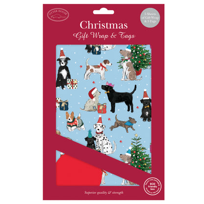 Christmas Wrap & Tags - Dogs At Christmas (5 Sheets & 5 Tags)