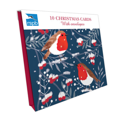 Robin & Berries - RSPB Small Square Christmas 10 Card Pack