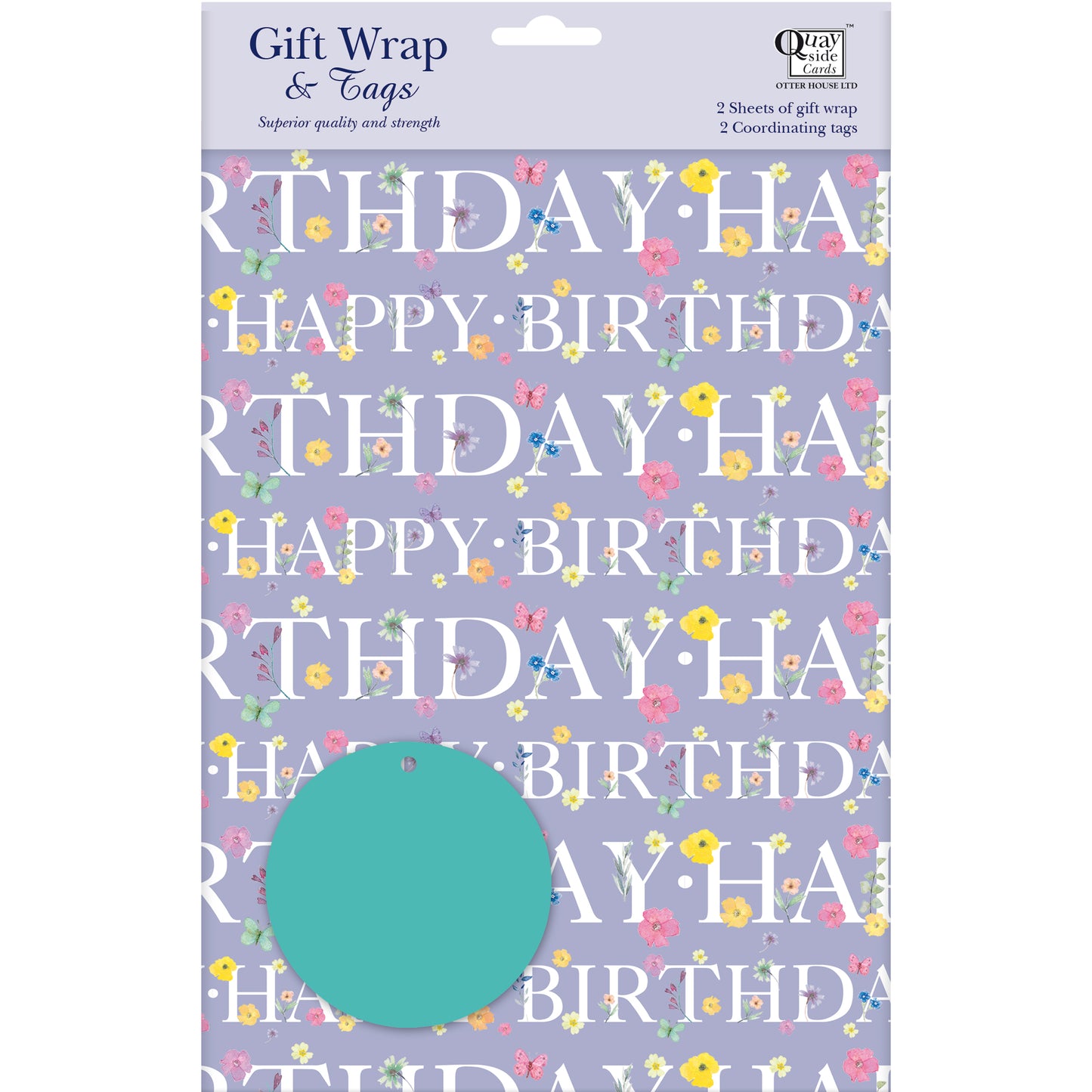 Gift Wrap & Tags - Happy Birthday Flowers (2 Sheets & 2 Tags)