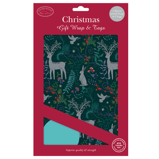 Christmas Wrap & Tags - Festive Woodland (5 Sheets & 5 Tags)