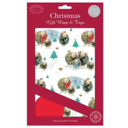 Christmas Wrap & Tags - Huddling Herdwicks (5 Sheets & 5 Tags)