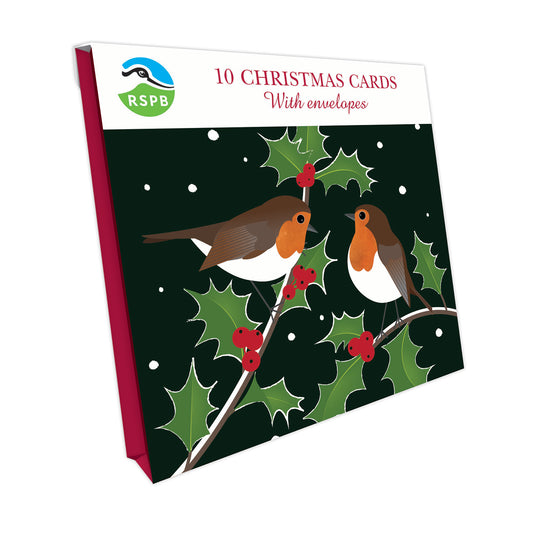 Robins & Holly - RSPB Small Square Christmas 10 Card Pack