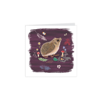 RSPB Beyond The Hedgerow Stationery - (10 Cards) Square Notecard Pack - Hedgehogs Leaves