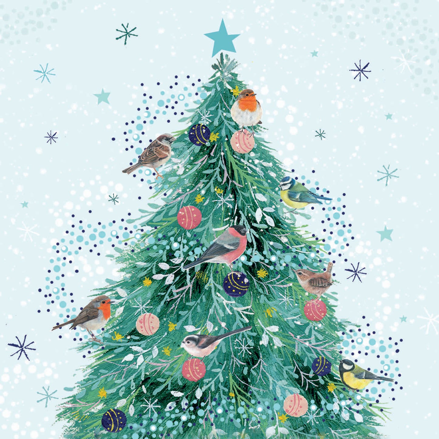 RSPB Small Square Christmas Cards (10 Cards) - Tree of Birds