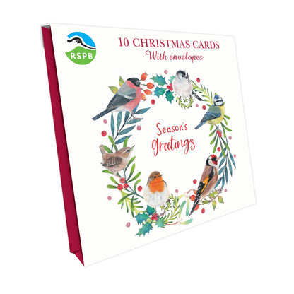 RSPB Small Square Christmas Cards (10 Cards) - Bird Wreath