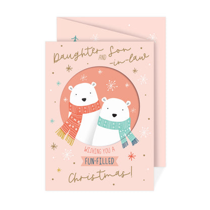 Christmas Card (Single) - Daughter & Son-In-Law - Polar Bears In Scarves