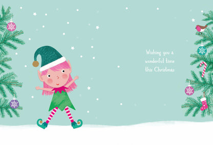 Christmas Card (Single) - Great Granddaughter - Elf With Pink Hair