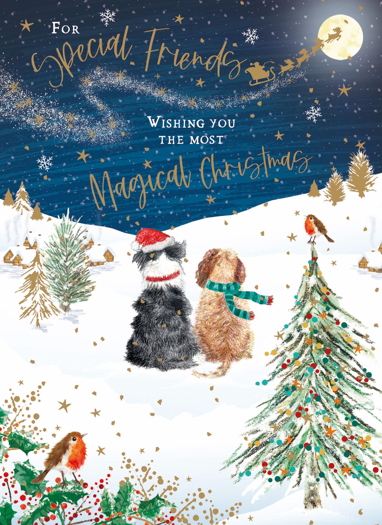 Christmas Card (Single) - Special Friends - Dogs & Night Sky