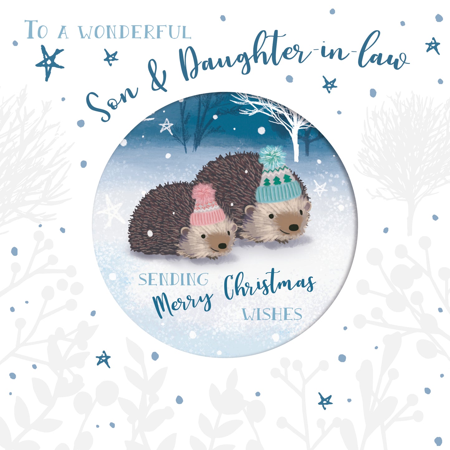 Christmas Card (Single) - Son & Daughter-In-Law - Hedgehogs In Hats