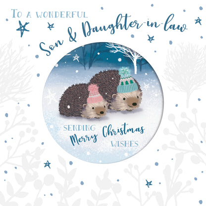 Christmas Card (Single) - Son & Daughter-In-Law - Hedgehogs In Hats