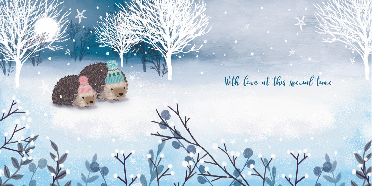 Christmas Card (Single) - Son & Daughter-In-Law - Hedgehogs In Hats