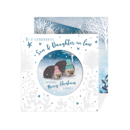 Christmas Card (Single) - Son & Daughter-In-Law - Hedgehogs In Hats